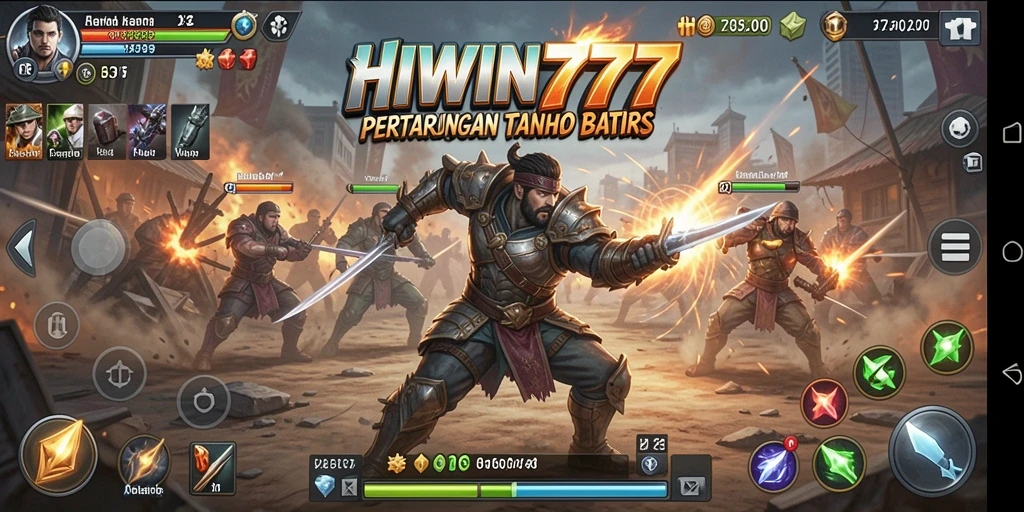 Tangkapan layar HIWIN777 menampilkan karakter bertarung dengan grafik yang menawan.