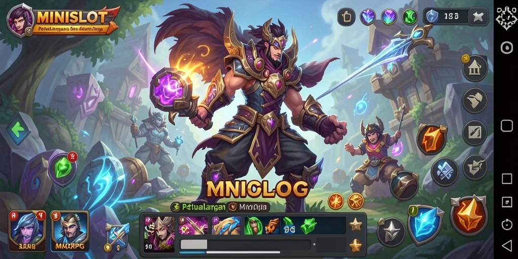 Screenshot MINISLOT menampilkan aksi seru dalam pertarungan antara karakter MMORPG.
