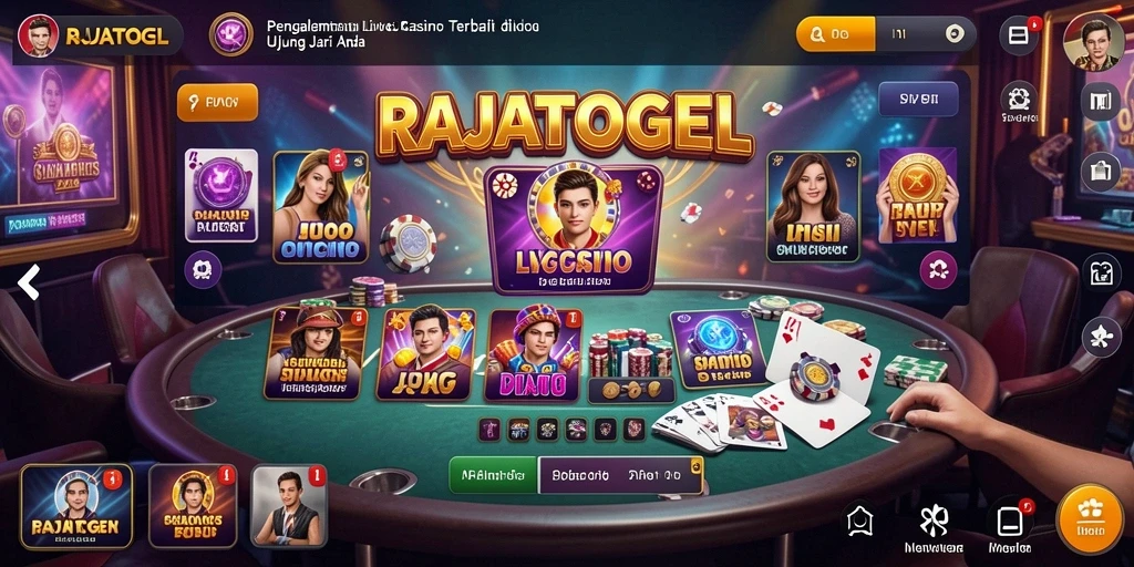 Screenshot gameplay RAJATOGEL menunjukkan dealer live dan suasana kasino yang mendebarkan.