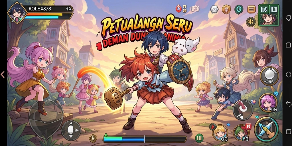 Screenshot gameplay ROLEX878 menunjukkan aksi seru karakter anime.