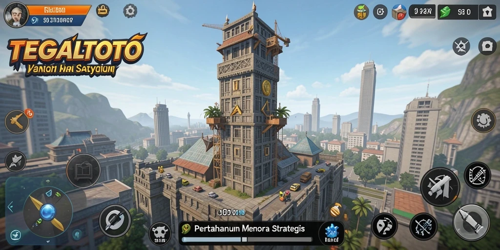 Tampilan gameplay TEGALTOTO yang menegangkan dalam pertahanan menara.