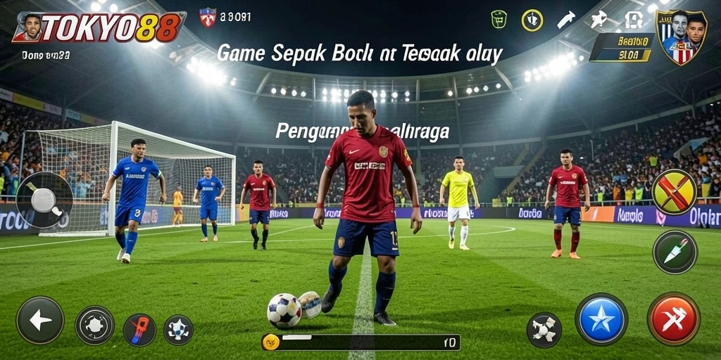 Tangkapan layar utama gameplay TOKYO88 menampilkan aksi seru sepak bola.