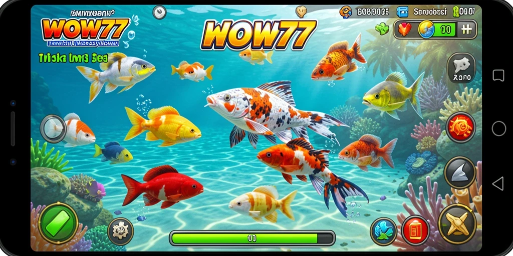 Tampilan gameplay WOW77 yang menarik dengan aksi menembak ikan.